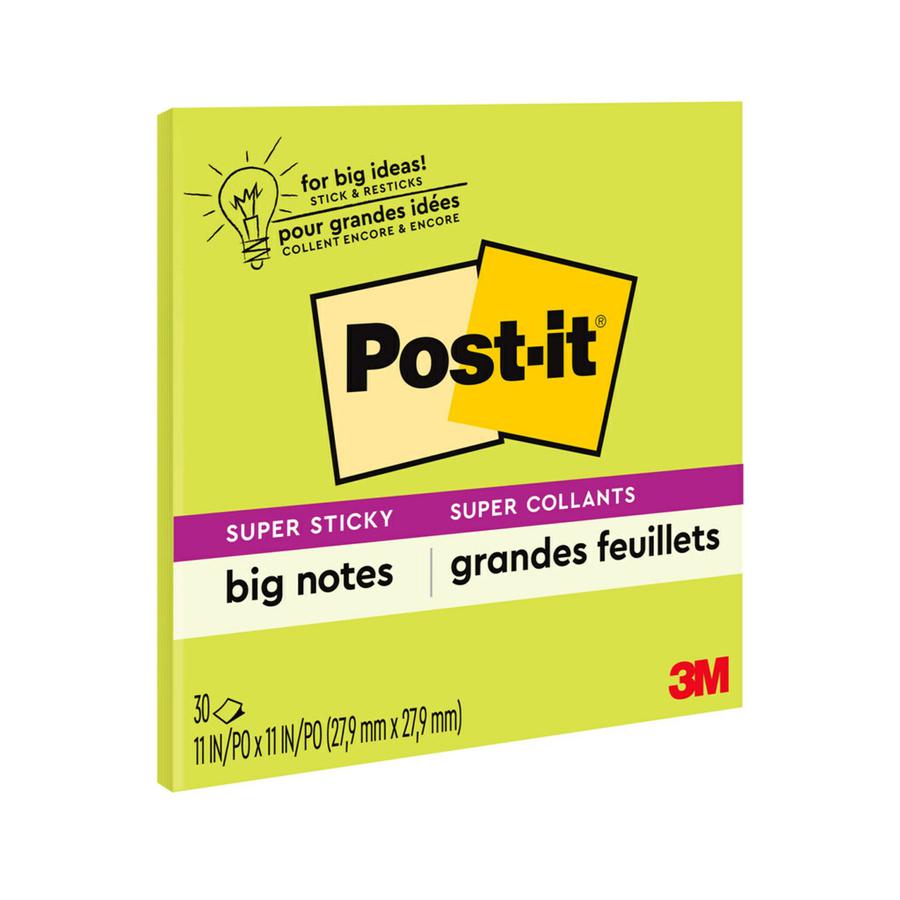 Post-it&reg; Super Sticky Big Notes - 30 x Green - 11" x 11" - Square - 30 Sheets per Pad - Green - Sticky, Removable - 1 Each. Picture 5
