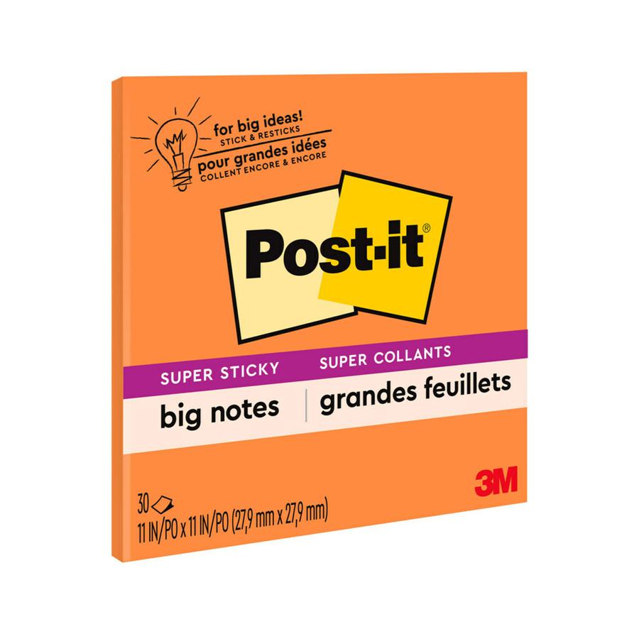 Post-it&reg; Super Sticky Big Note - 30 x Orange - 11" x 11" - Square - 30 Sheets per Pad - Orange - Sticky, Removable - 1 Each. Picture 5