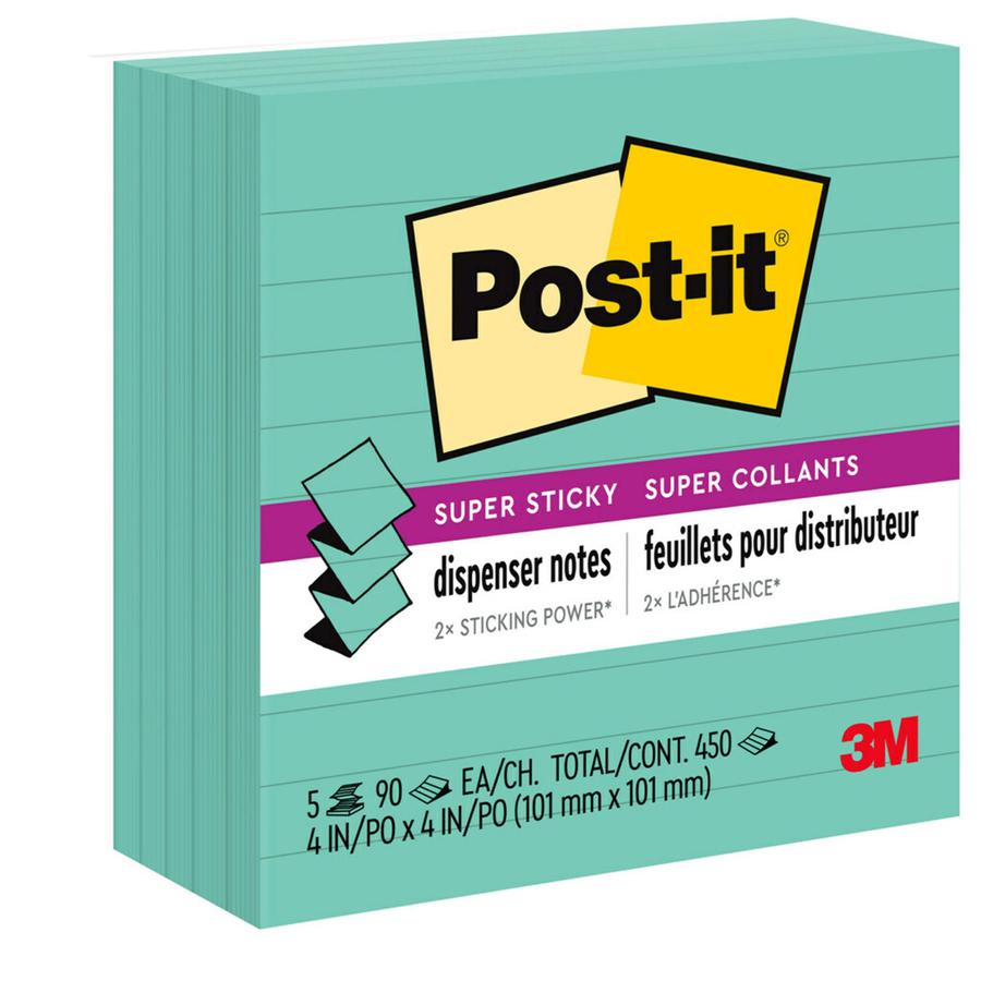 Post-it&reg; Super Sticky Pop-up Lined Note Refills - 4" x 4" - Square - 90 Sheets per Pad - Blue - Sticky - 5 / Pack. Picture 7