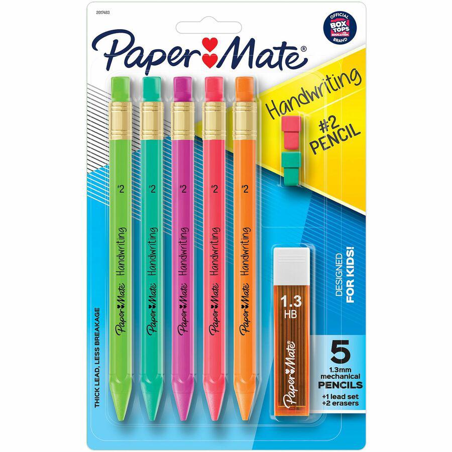 Paper Mate Handwriting Mechanical Pencils - #2 Lead - Thick Point - Black Lead - Assorted Barrel - 5 / Pack. Picture 2