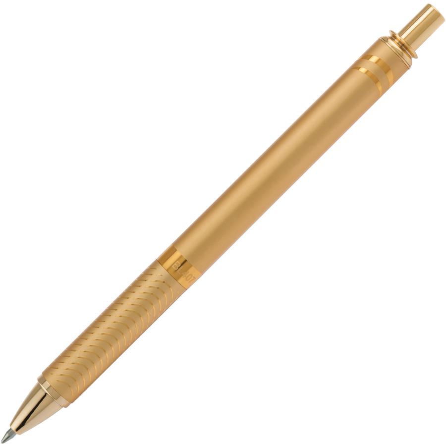 Pentel EnerGel Alloy Gel Ink Retractable Pen - Medium Pen Point - 0.7 mm Pen Point Size - Refillable - Retractable - Black Liquid Gel Ink Ink - Gold Aluminum Alloy Barrel - Metal Tip - 1 Each. Picture 2