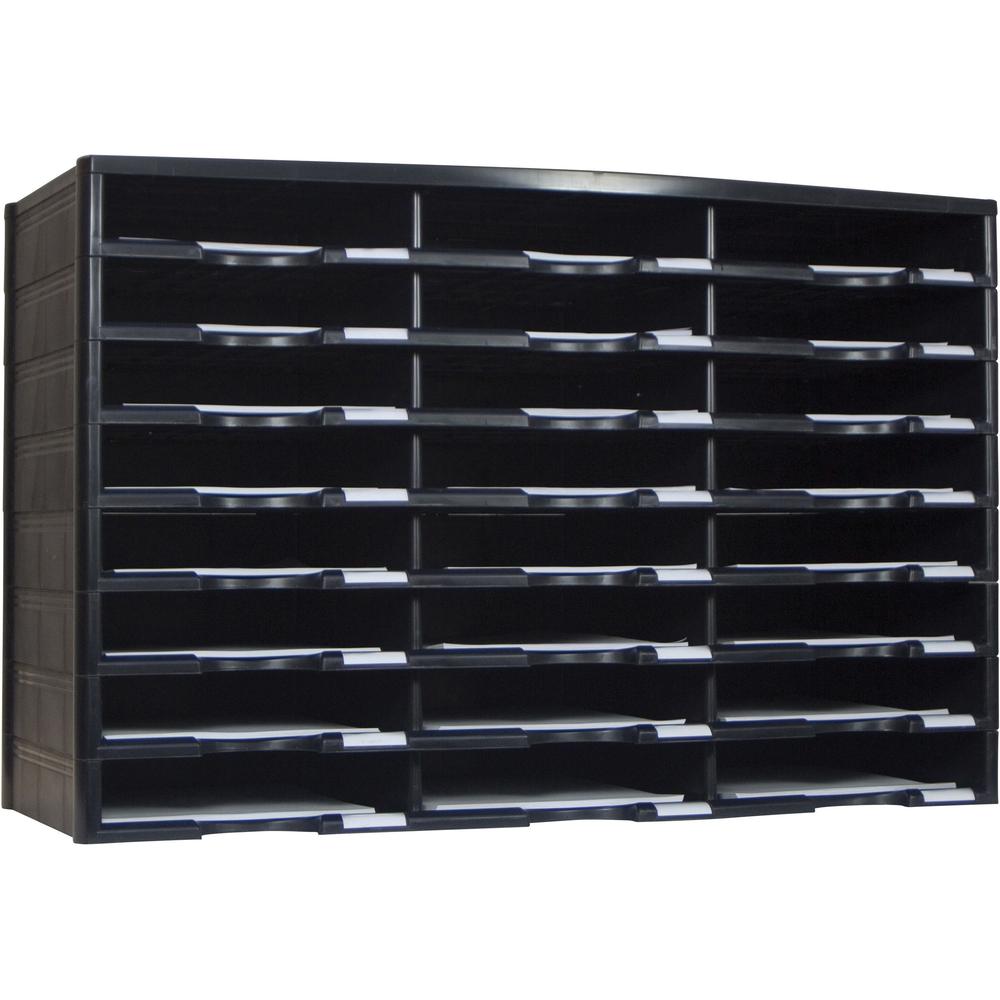 Storex Stackable Literature Sorter - 12000 x Sheet - 24 Compartment(s) - 9.50" x 12" - 20.5" Height x 14.1" Width31.4" Length - Black - Plastic, Polystyrene - 1 Each. Picture 2
