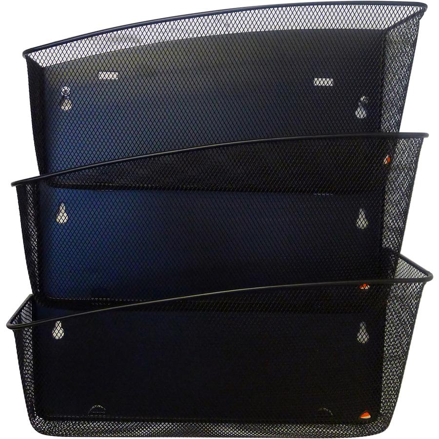 Alba Mesh Wall File Set - 3 Pocket(s) - Compartment Size 6.69" x 13.78" x 4.72" - 15.9" Height4.7" Depth x 13.8" Length - Black - Steel, Metal - 1 Each. Picture 3
