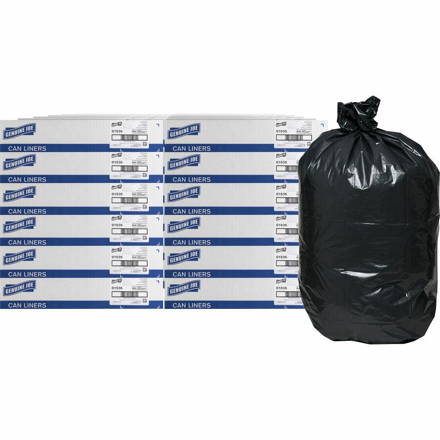 Genuine Joe Heavy-Duty Trash Can Liners - 60 gal Capacity - 39" Width x 56" Length - 1.50 mil (38 Micron) Thickness - Low Density - Black - Plastic Resin - 96/Pallet - 50 Per Box - Waste, Debris, Can. Picture 9
