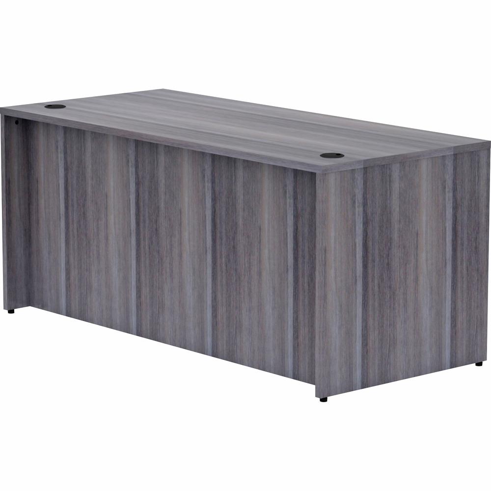 Lorell Essentials Series Rectangular Desk Shell - 66" x 30"29.5" , 1" Top - Laminate, Weathered Charcoal Table Top - Grommet. Picture 10