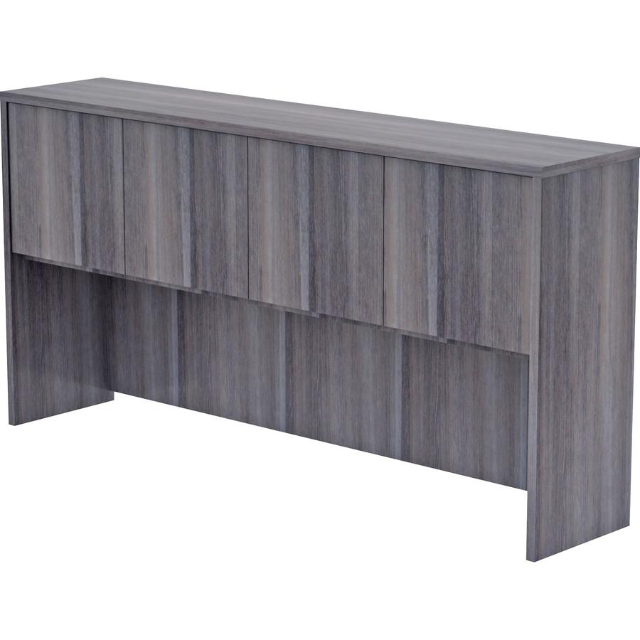 Lorell Weathered Charcoal Laminate Desking Hutch - 72" x 15" x 36" - Drawer(s)4 Door(s) - Material: Polyvinyl Chloride (PVC) Edge - Finish: Weathered Charcoal Surface, Laminate Surface. Picture 10
