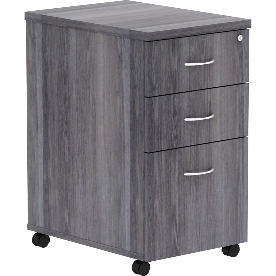 Lorell Weathered Charcoal Laminate Desking Pedestal - 3-Drawer - 16" x 22" x 28.3" - 3 x Box Drawer(s), File Drawer(s) - Material: Metal Pull, Polyvinyl Chloride (PVC) Edge - Finish: Weathered Charcoa. Picture 7