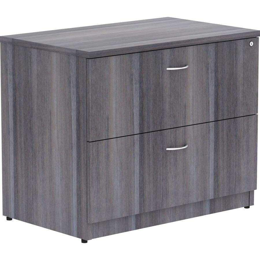 Lorell Essentials Series Lateral File - 35" x 22"29.5" , 1" Top - 2 x File Drawer(s) - Finish: Weathered Charcoal, Laminate. Picture 11