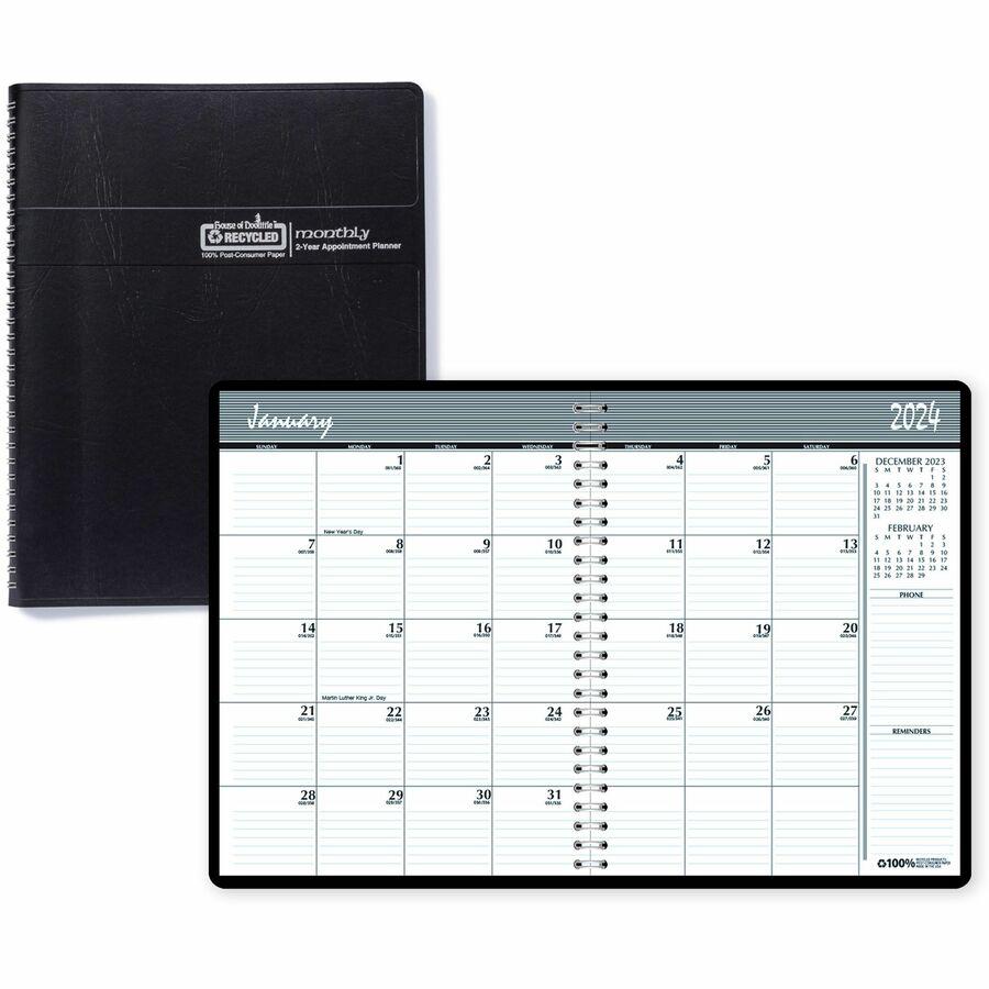 House of Doolittle 2680-02 Planner - Personal - Julian Dates - Monthly - 24 Month - January 2024 - December 2025 - 1 Month Double Page Layout - 6 55/64" x 8 3/4" Blue Sheet - Wire Bound - Leather - Bl. Picture 19