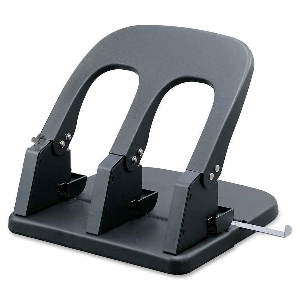 Business Source Adjustable Three-hole Punch - 3 Punch Head(s) - 100 Sheet - 10.2" x 10.4" x 6.2" - Black. Picture 2