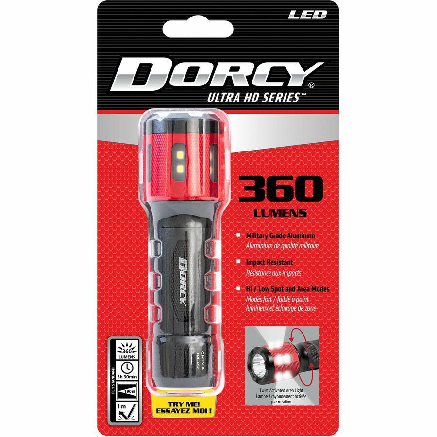 Dorcy Ultra HD Series Twist Flashlight - 360 lm Lumen - 3 x AAA - Battery - Impact Resistant - Black, Red - 1 Each. Picture 10