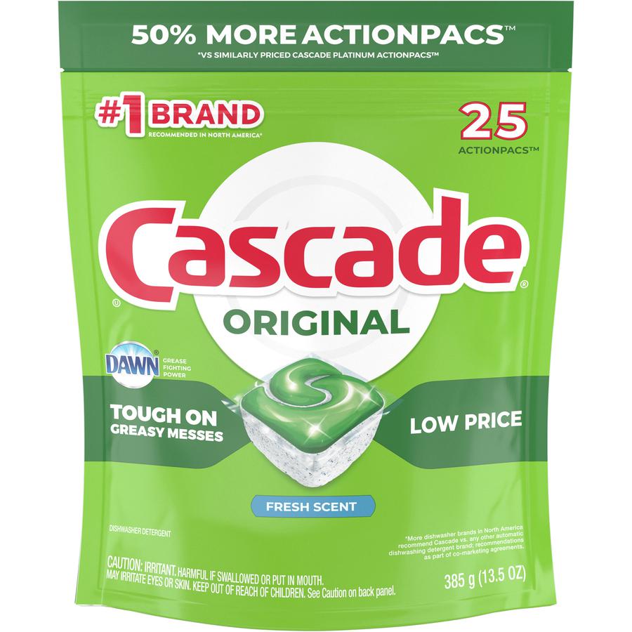 Cascade ActionPacs Dish Detergent - Fresh Scent - 25 / Pack - White, Green. Picture 2