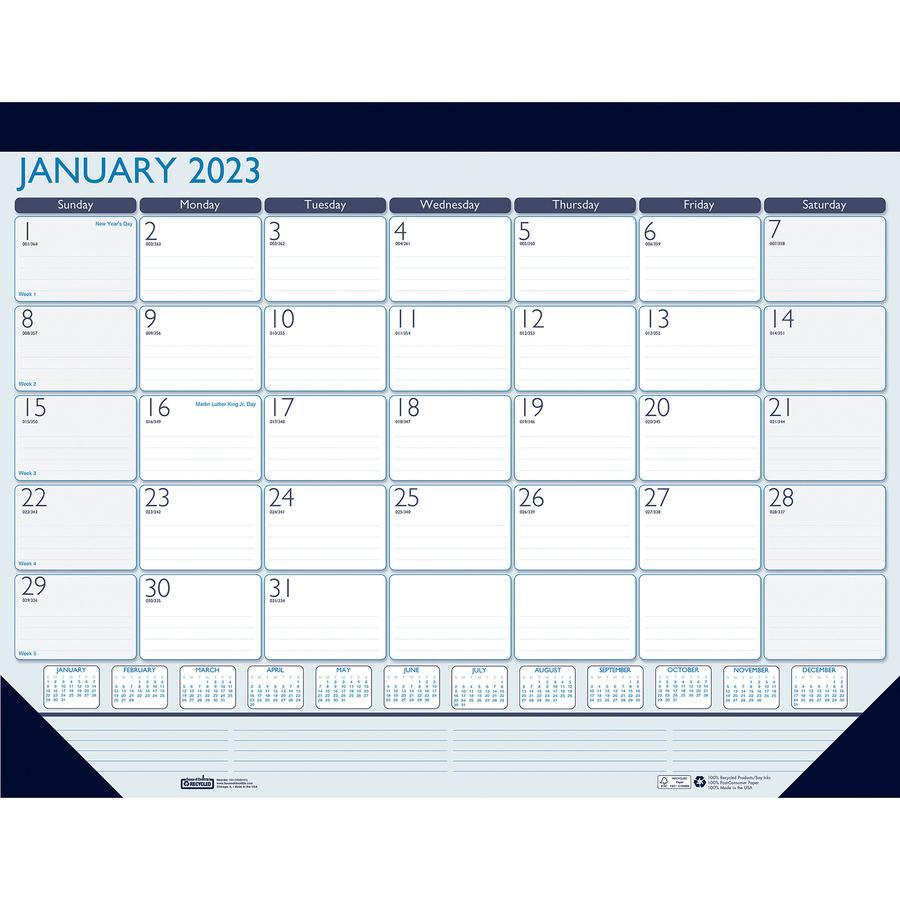 House of Doolittle Contempo Desk Pad - Large Size - Professional - Julian Dates - Monthly - 12 Month - January 2022 till December 2022 - 1 Month Single Page Layout - Desk Pad - Teal, Blue - Leatherett. Picture 2