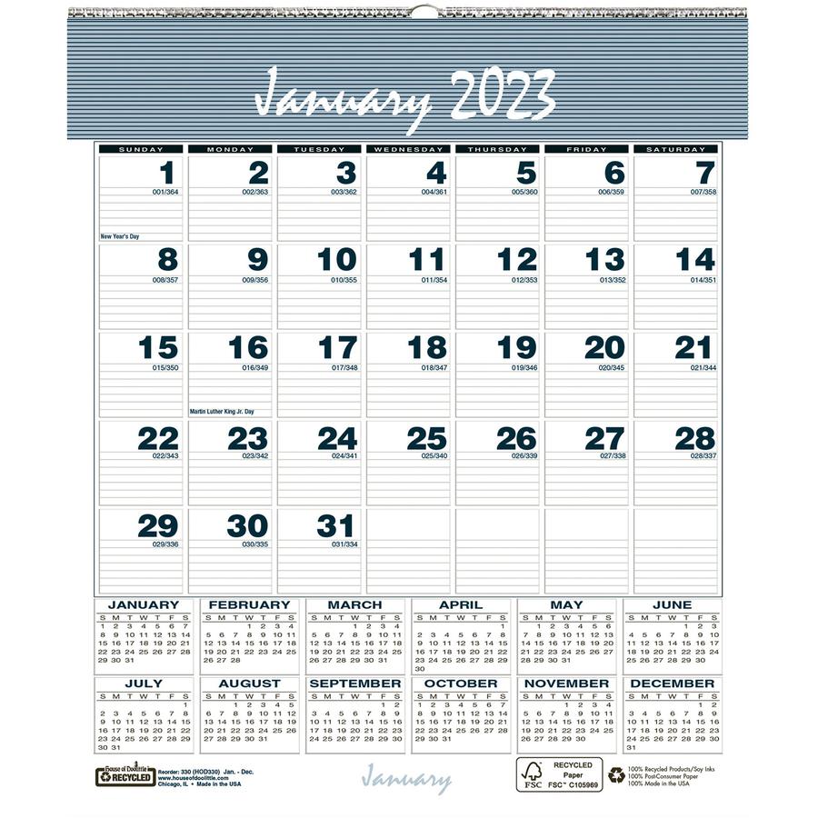 House of Doolittle Bar Harbor Monthly Wall Calendar - Julian Dates - Monthly - 12 Month - January 2024 - December 2024 - 1 Month Single Page Layout - 7" x 6" Sheet Size - Wire Bound - Wedgewood Blue -. Picture 2