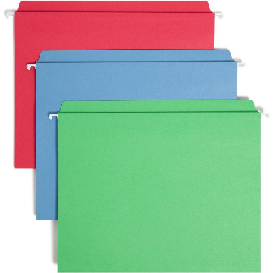 Smead FasTab Straight Tab Cut Letter Recycled Hanging Folder - 8 1/2" x 11" - Assorted Position Tab Position - Stock - Blue, Green, Red - 10% Recycled - 18 / Box. Picture 2