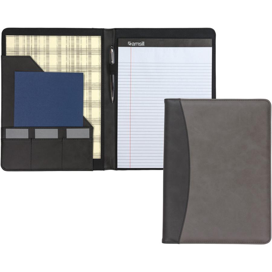 Samsill Pad Folio - Faux Leather, Polyurethane, Leather - Black, Gray - 16. Picture 2