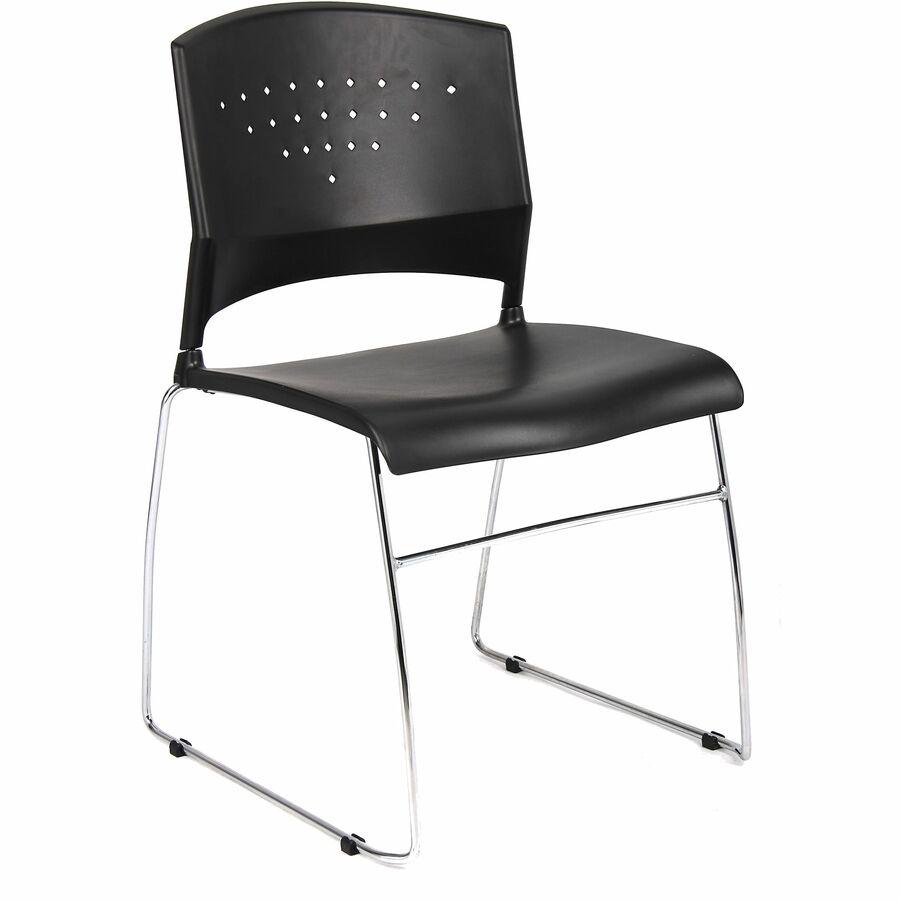 Boss Black Stack Chair With Chrome Frame, 1Pc Pack - Black Polypropylene Seat - Black Polypropylene Back - Chrome Frame - Sled Base - 1 Each. Picture 11