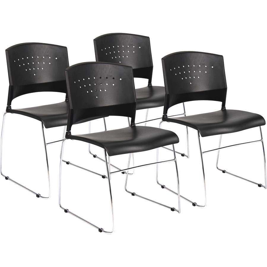 Boss Black Stack Chair With Chrome Frame 4 Pcs Pack - Black Polypropylene Seat - Black Polypropylene Back - Chrome Frame - Sled Base - 4 Pack. Picture 10