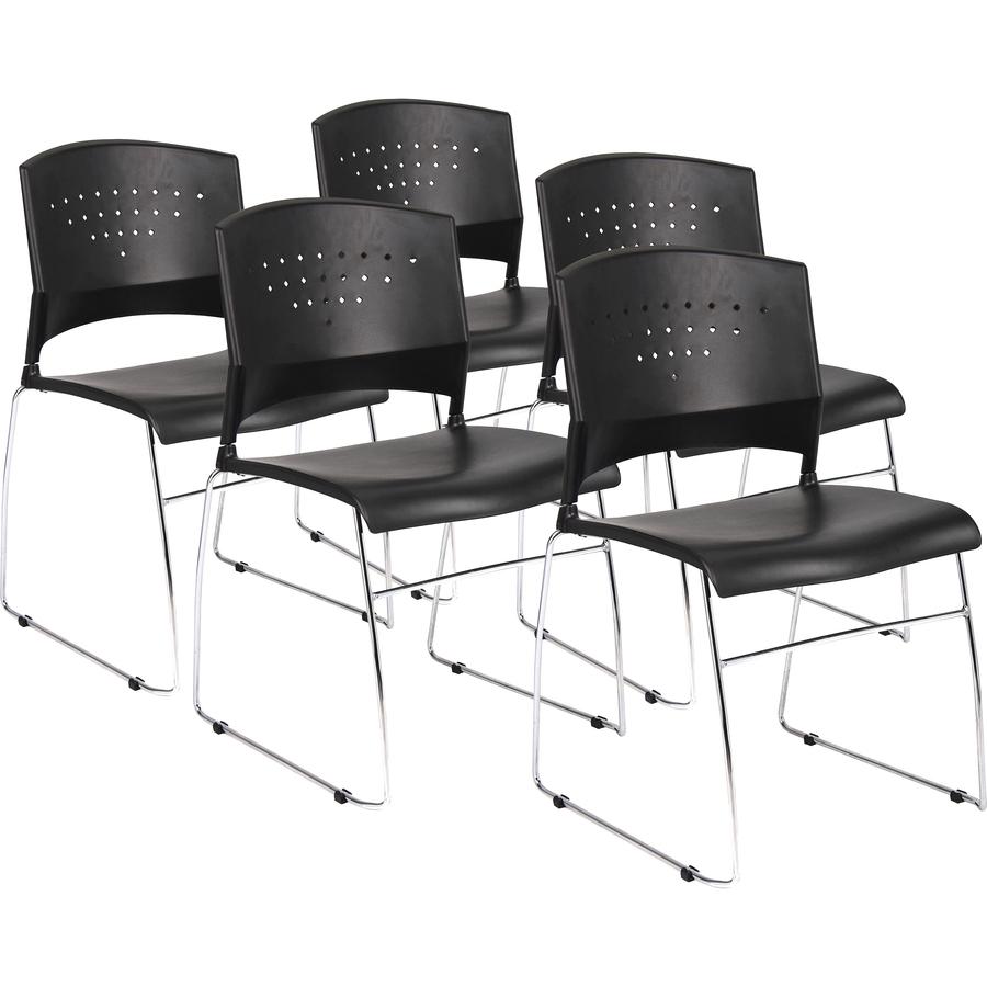 Boss Black Stack Chair With Chrome Frame 5 Pcs Pack - Black Polypropylene Seat - Black Polypropylene Back - Chrome Frame - Sled Base - 5 Pack. Picture 9