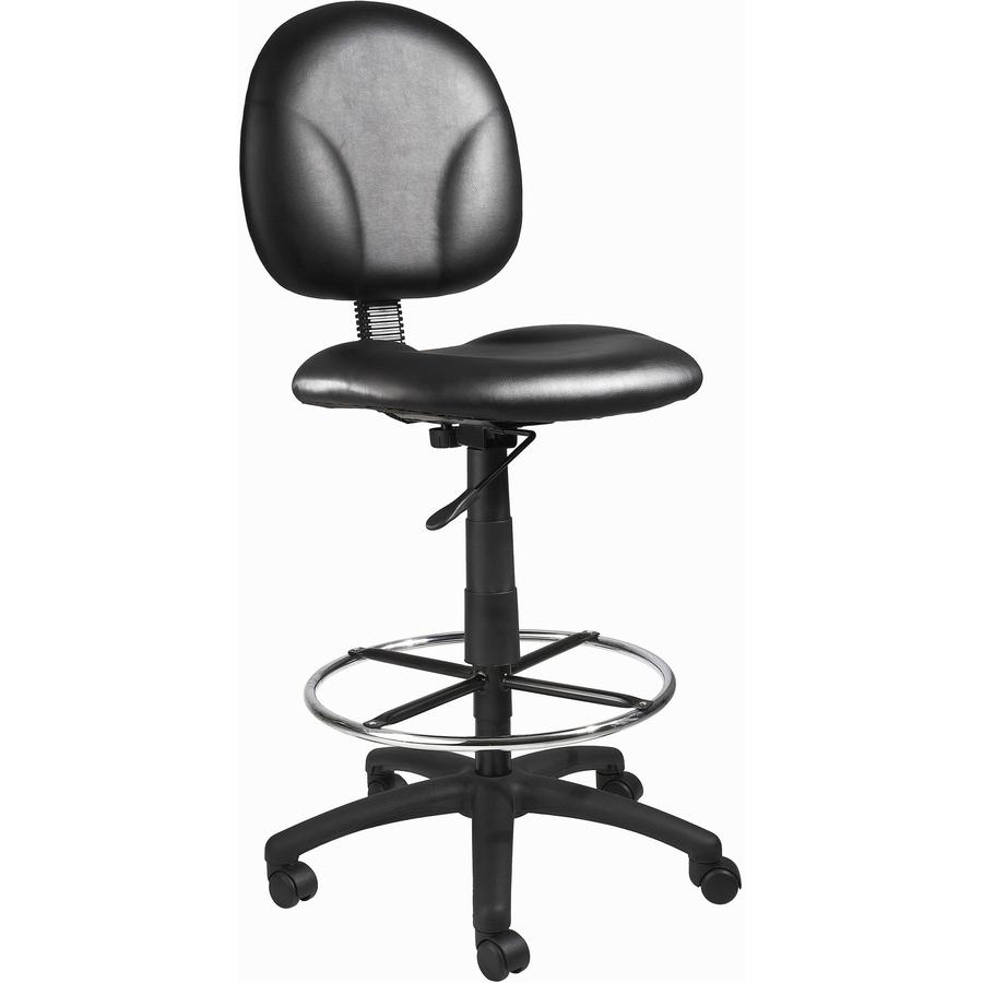 Boss Stand Up Drafting Stool with Foot Rest Black - Black Vinyl Seat - Black Vinyl Back - 5-star Base - 1 Each. Picture 12