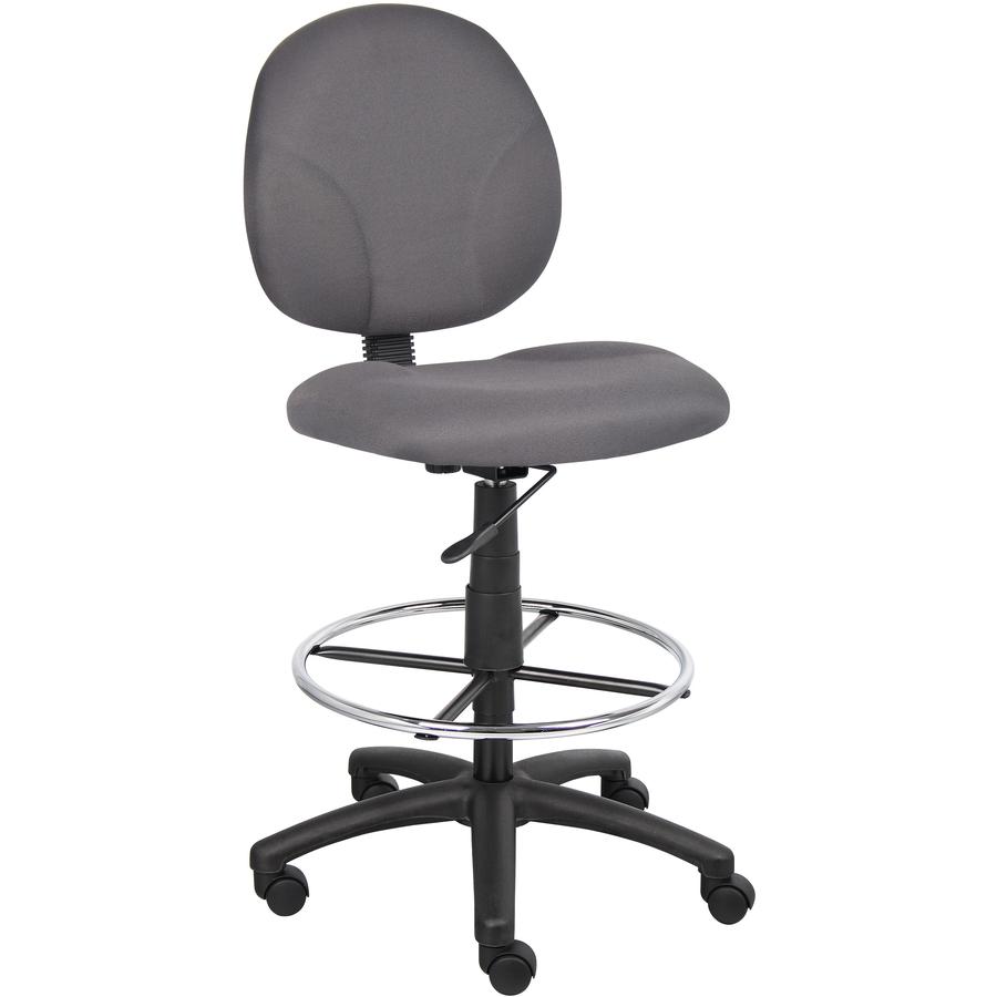 Boss Stand Up Fabric Drafting Stool with Foot Rest, Black - Gray Crepe Fabric Seat - Gray Crepe Fabric Back - 5-star Base - 1 Each. Picture 11