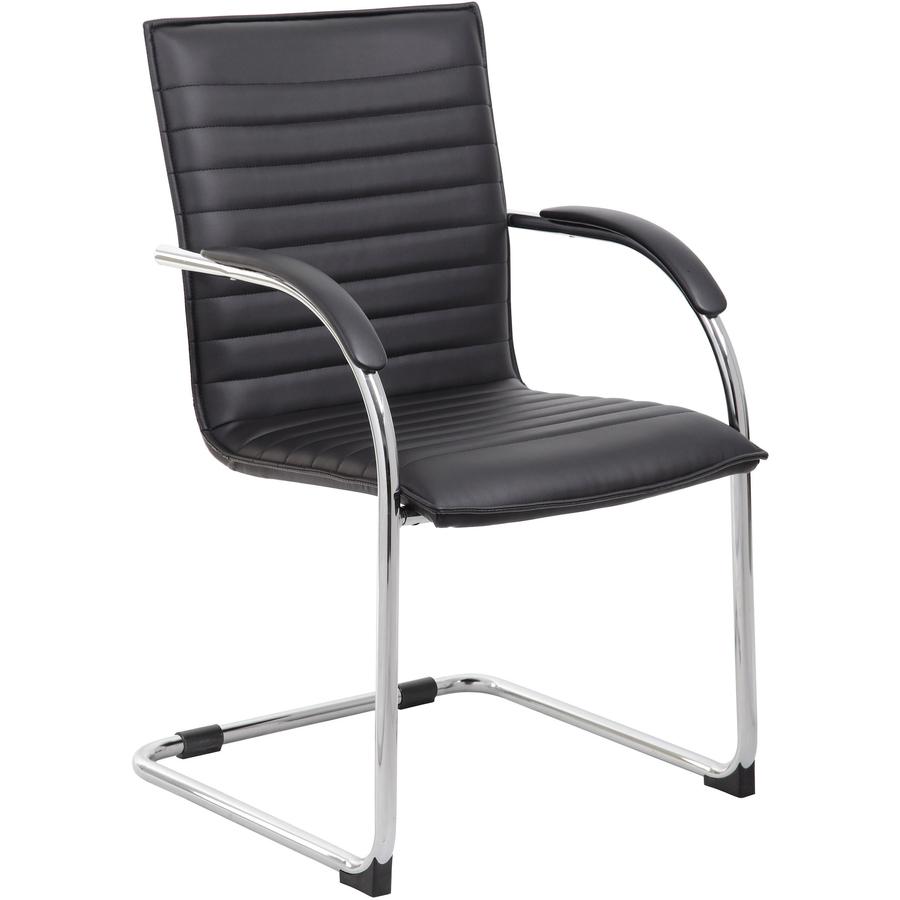 Boss Chrome Frame Vinyl Side Chairs - Black Vinyl Seat - Black Vinyl Back - Chrome Polywood Frame - Mid Back - Cantilever Base - 2 / Pack. Picture 11