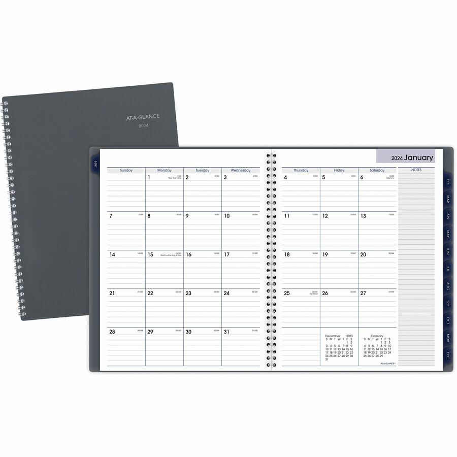 At-A-Glance Monthly Planner - Large Size - Julian Dates - Monthly - 12 Month - January 2022 till December 2022 - 1 Month Double Page Layout - Twin Wire - Gray - 11" Height x 8.5" Width - Tabbed, Metri. Picture 2