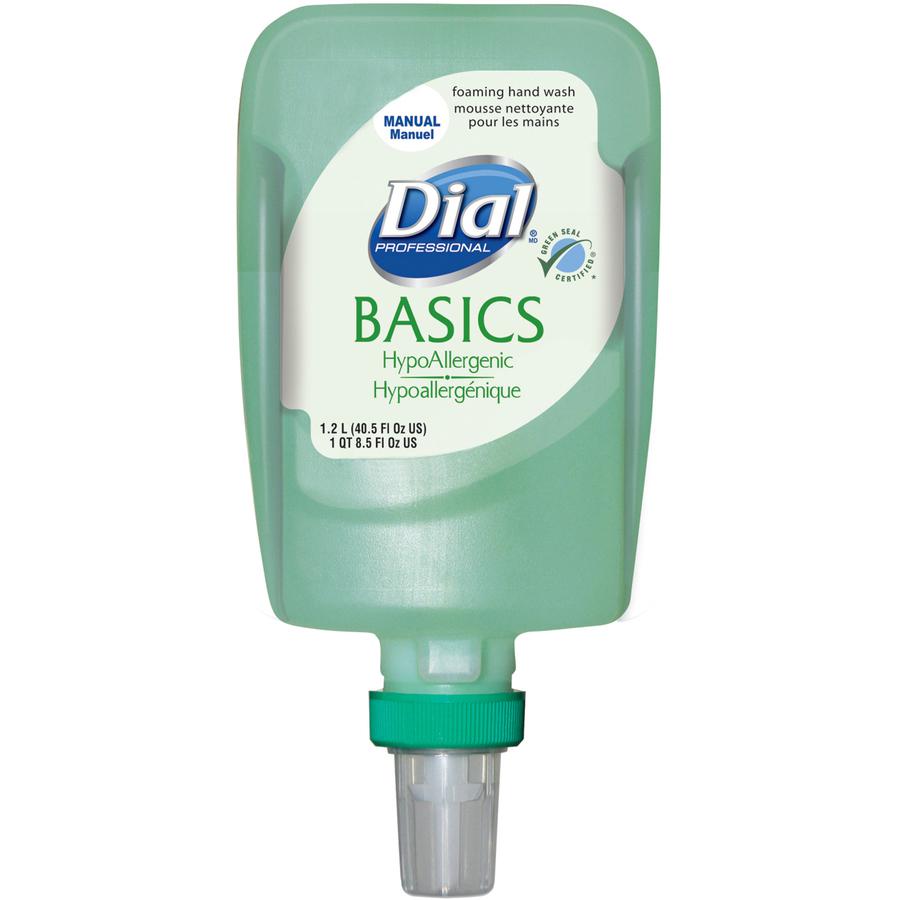 Dial FIT Manual Refill Basics Foam Hand Wash - 40.6 fl oz (1200 mL) - Pump Bottle Dispenser - Kill Germs - Hand - Moisturizing - Green - 3 / Carton. Picture 2