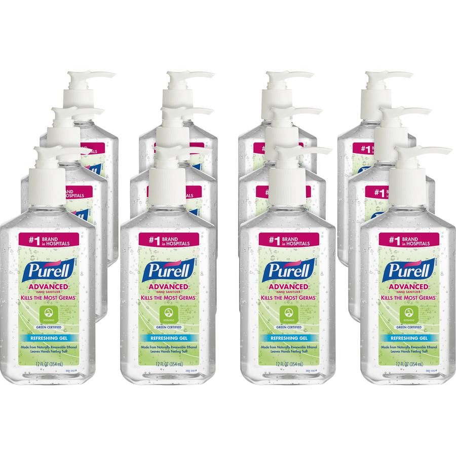 PURELL&reg; Hand Sanitizer Gel - Fragrance-free Scent - 12 fl oz (354.9 mL) - Pump Bottle Dispenser - Kill Germs - Clear - 12 / Carton. Picture 7