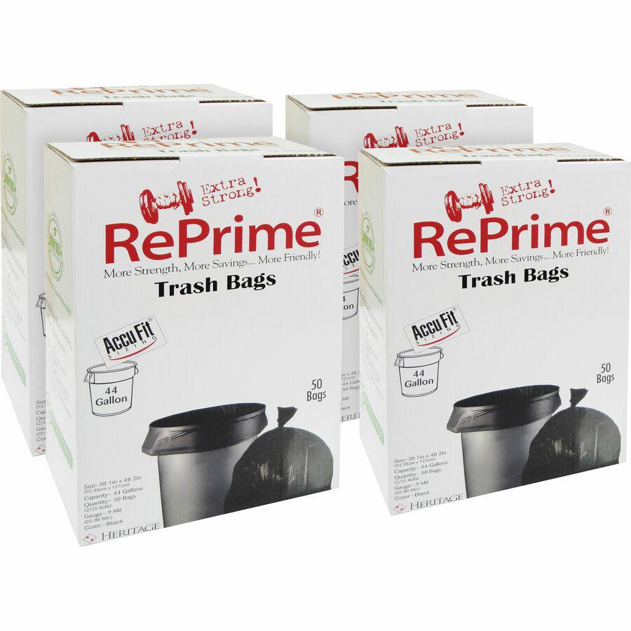 Heritage RePrime AccuFit 44-gal Can Liners - 44 gal Capacity - 37" Width x 50" Length - 0.90 mil (23 Micron) Thickness - Low Density - Black - Linear Low-Density Polyethylene (LLDPE) - 4/Carton - 50 P. Picture 3