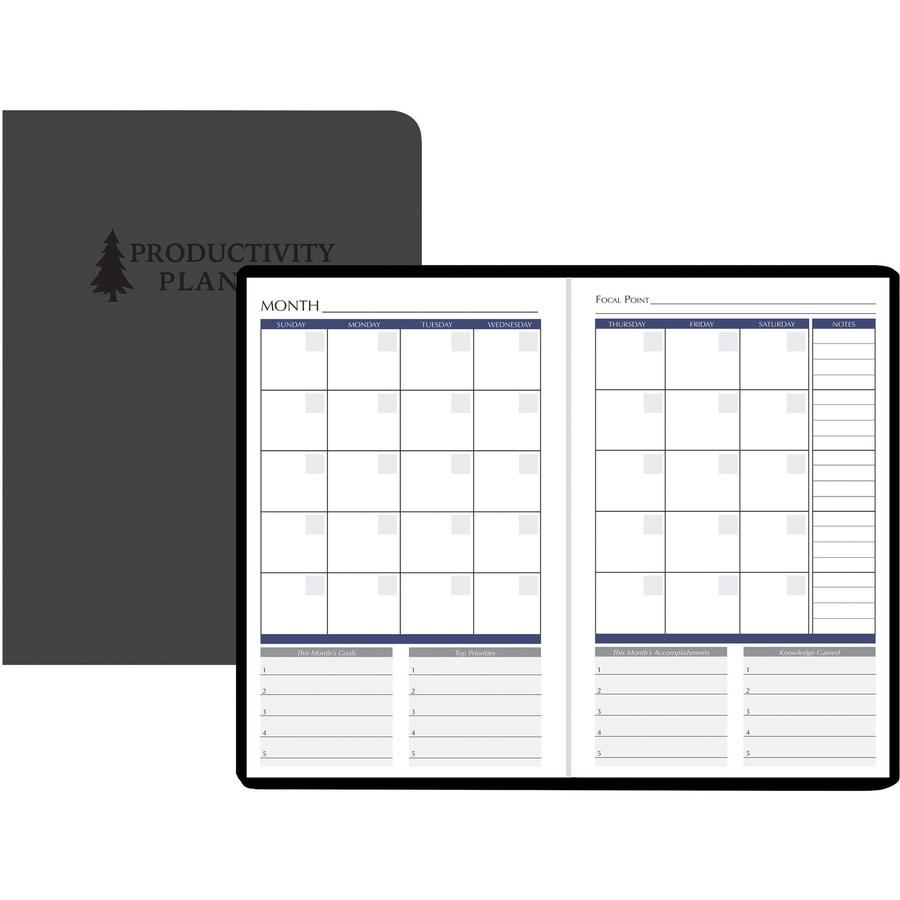 House of Doolittle Non-dated Productivity Planner - Monthly, Weekly - 12 Month - 1 Month, 1 Day, 1 Week Double Page Layout - Blue Sheet - Gray - Suede - Gray Cover - 9.3" Height x 6.3" Width - Embosse. Picture 3