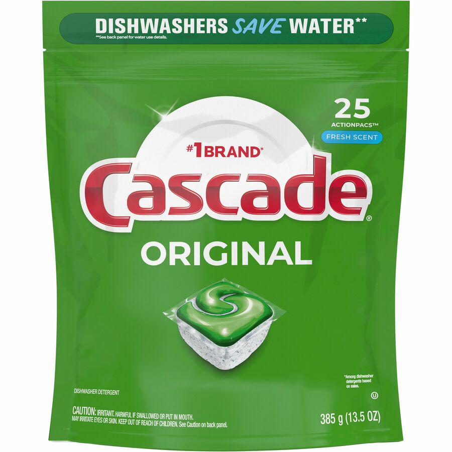 Cascade ActionPacs Original Dish Detergent - For Dishwasher - Fresh Scent - 125 / Carton - No-mess, Easy to Use, Phosphate-free - White, Green. Picture 2