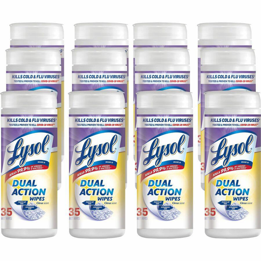 Lysol Dual Action Wipes - For Multi Surface - Citrus Scent - 35 / Canister - 12 / Carton - White/Purple. Picture 3