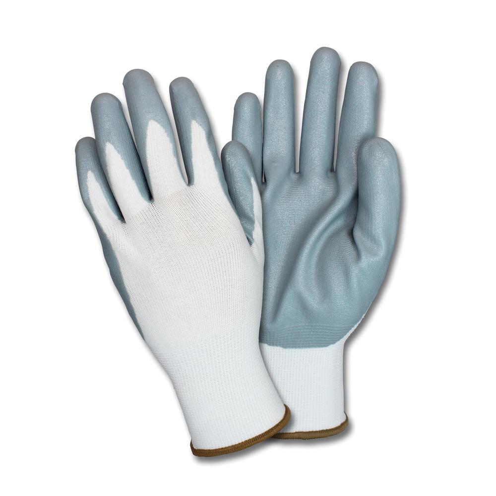 Safety Zone Nitrile Coated Knit Gloves - Nitrile Coating - Medium Size - Gray, White - Knitted, Durable, Flexible, Comfortable, Breathable - For Industrial - 1 Dozen. Picture 2