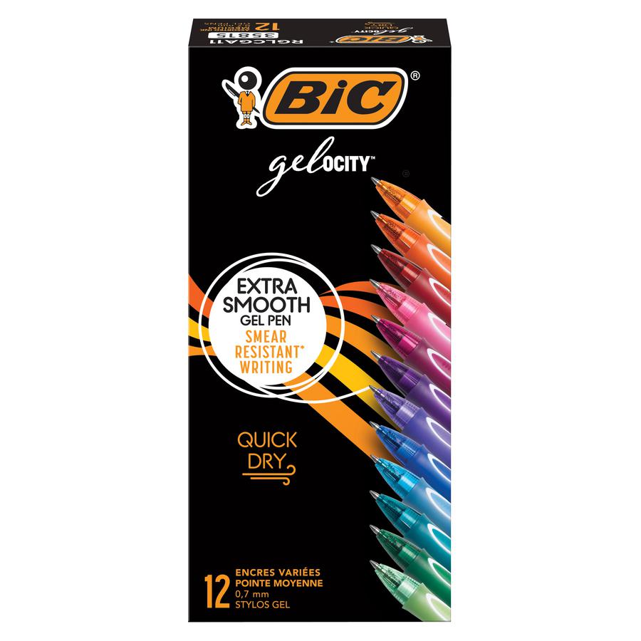 BIC® Gel-ocity Quick Dry Retractable Gel Pen, Medium 0.7mm, Blue  Ink/Barrel, Dozen