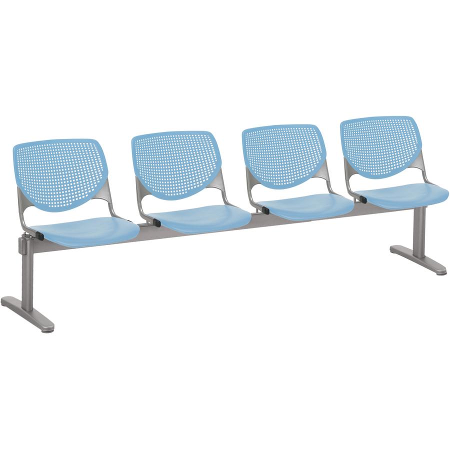 KFI Kool 4 Seat Beam Chair - Sky Blue Polypropylene Seat - Sky Blue Polypropylene, Aluminum Alloy Back - Powder Coated Silver Tubular Steel Frame - 1 Each. Picture 2