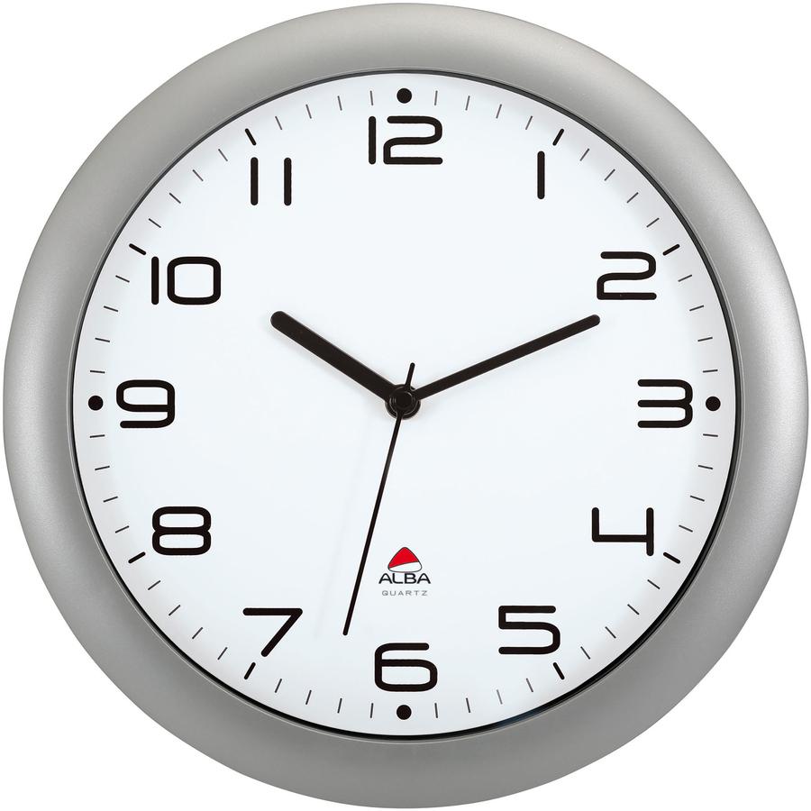 Alba Wall Clock - Analog - Quartz - White Main Dial - Metallic Gray - Classic Style. Picture 5