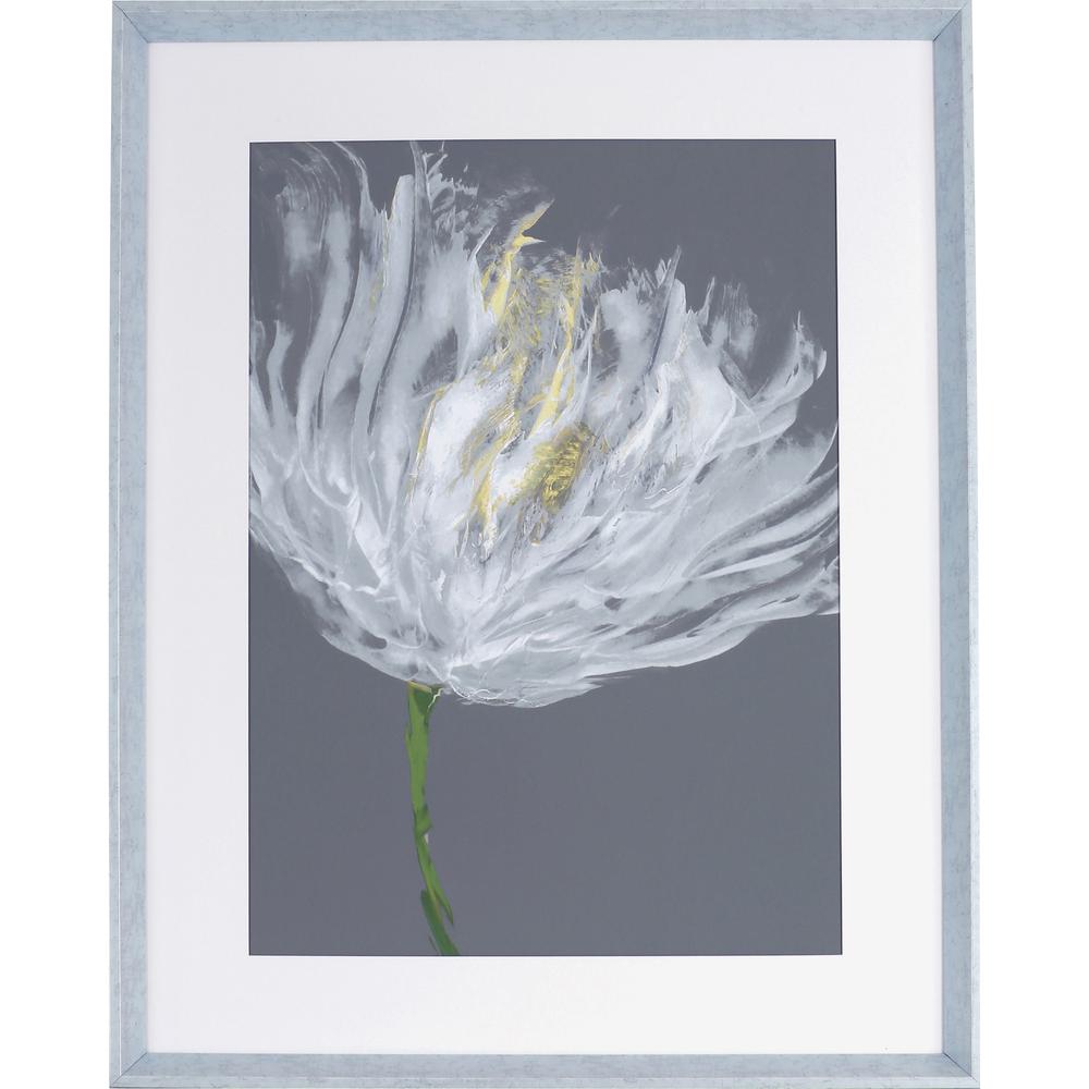 Lorell White Flower Design Framed Abstract Art - 27.50" x 35.50" Frame Size - 1 Each - Gray, White. Picture 2