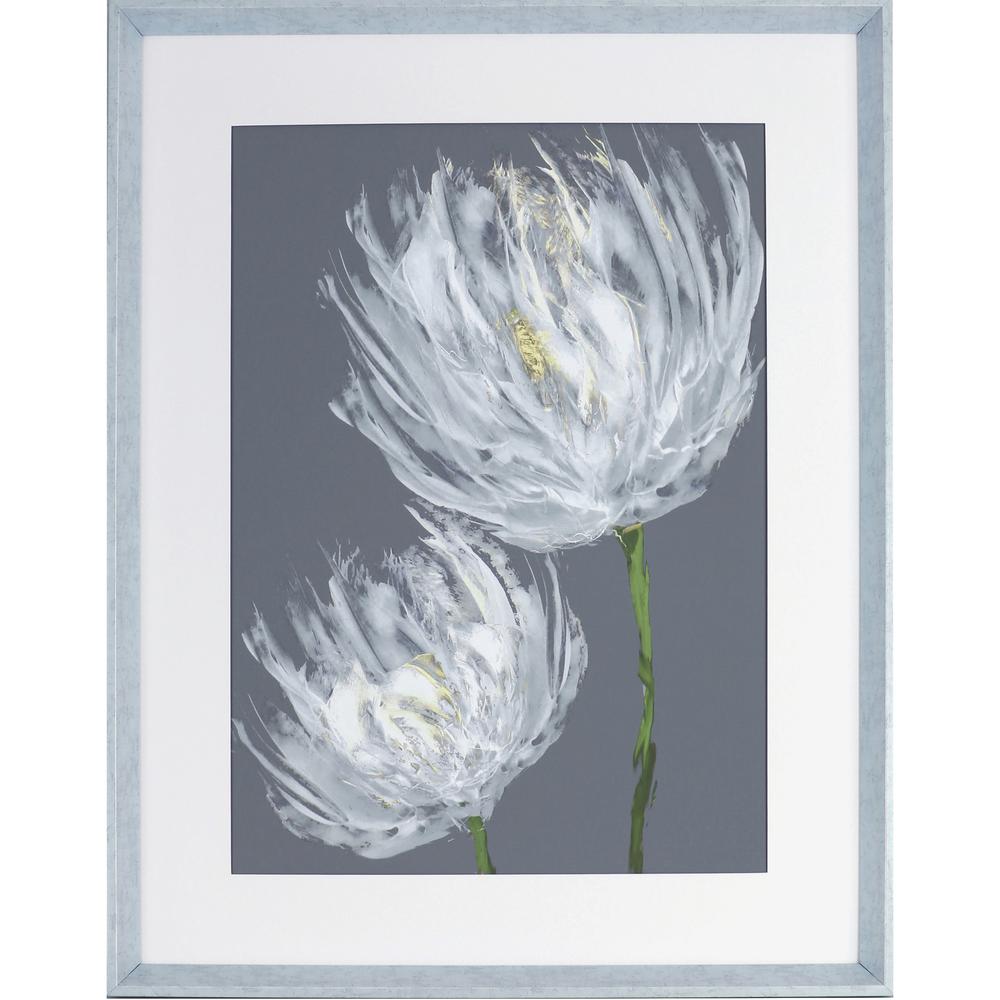 Lorell White Flower II Framed Abstract Art - 27.50" x 35.50" Frame Size - 1 Each - Gray, White. Picture 2