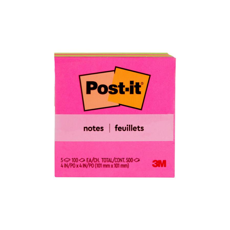 Post-it&reg; Notes - Poptimistic Color Collection - 4" x 4" - Square - 100 Sheets per Pad - Fuchsia, Neon Green, Neon Orange - Repositionable, Self-adhesive - 5 / Pack. Picture 6