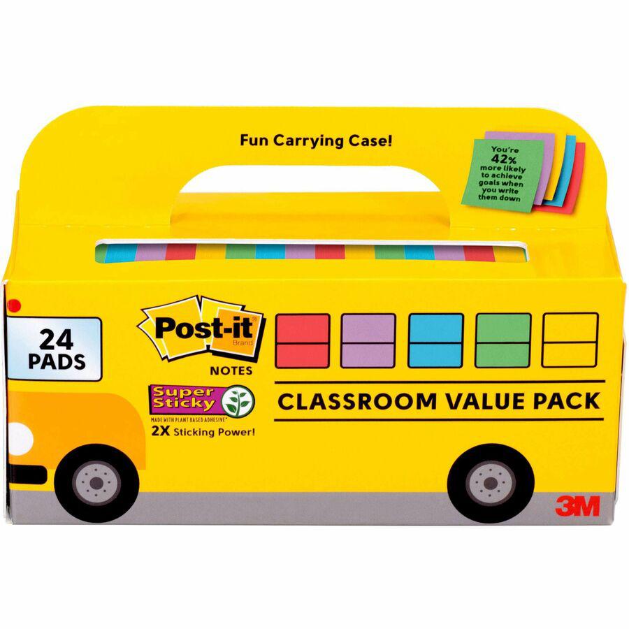 Post-it&reg; Super Sticky Notes Bus Cabinet Pack - 3" x 3" - Square - 70 Sheets per Pad - Iris, Electric Blue, Evergreen, Yellow, Candy Red - Sticky, Recyclable, Adhesive, Reusable - 24 / Pack. Picture 8