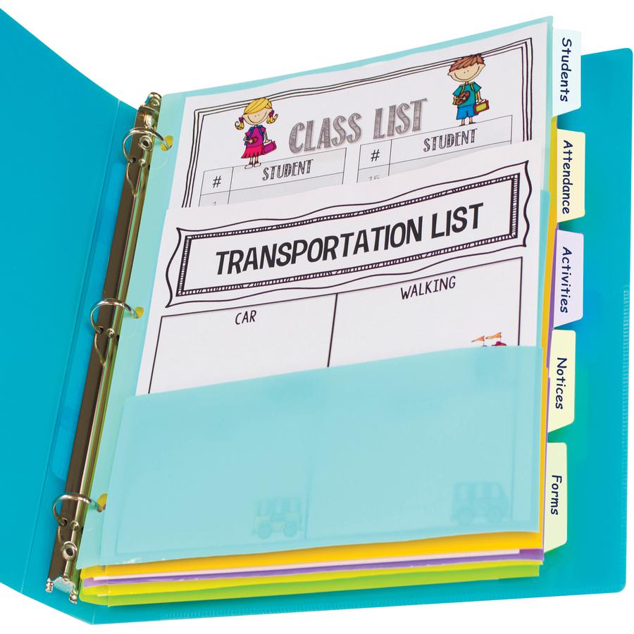 C-Line Bright Multi-pocket 5-tab Index Dividers - 5 Write-on Tab(s) - 5 Tab(s)/Set - Letter - 8.50" Width x 11" Length - 3 Hole Punched - Green Polypropylene, Orange, Purple, Yellow, Turquoise Divider. Picture 2