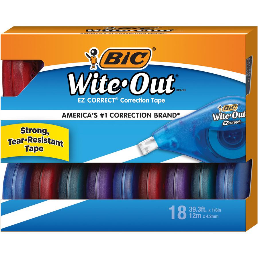 BIC Wite-Out EZ CORRECT Correction Tape - 0.20" Width x 39.40 ft Length - Tear Resistant, Odorless, Film-based - 18 / Box - Translucent, White. Picture 3
