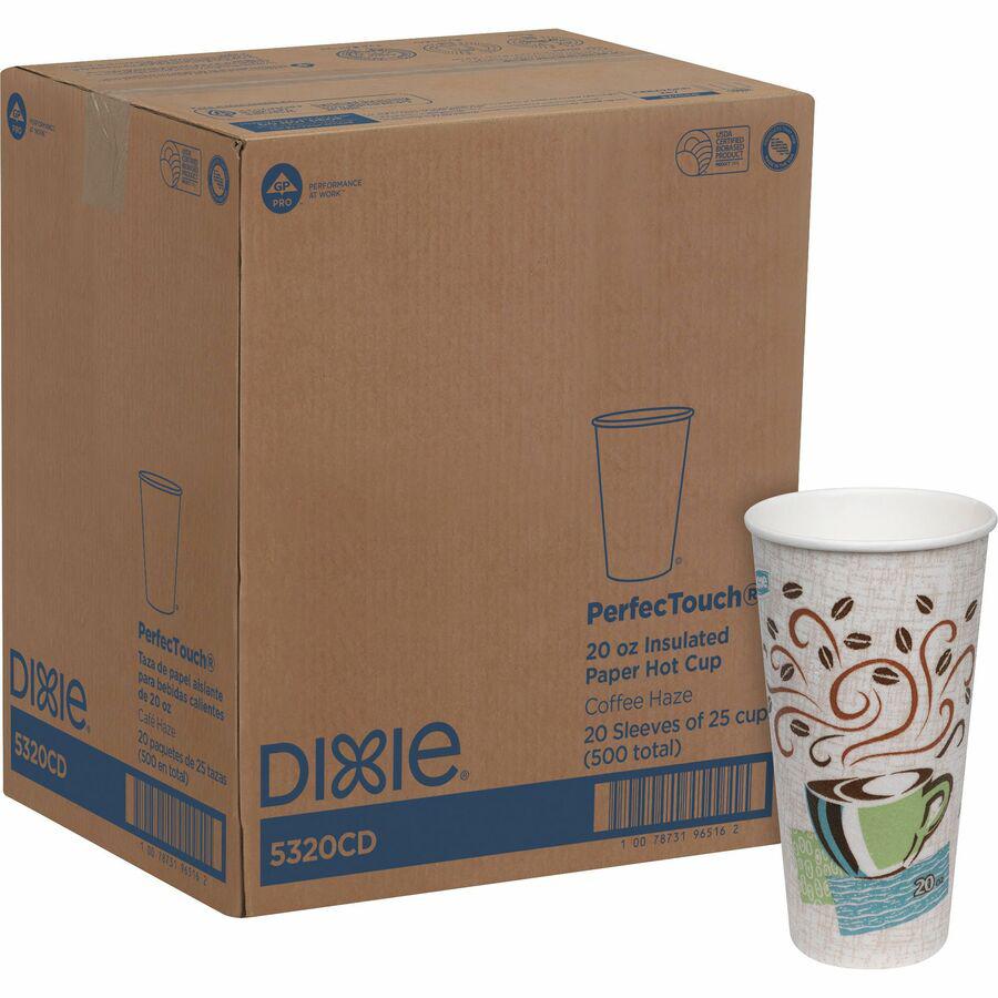 Dixie PerfecTouch Insulated Paper Hot Coffee Cups by GP Pro - 20 / Pack - 20 fl oz - 20 / Carton - White, Green, Brown - Paper - Hot Drink. Picture 3