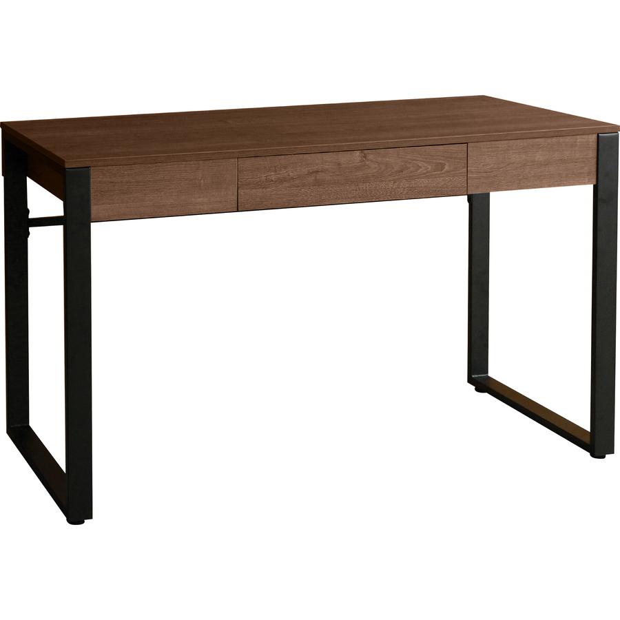 Lorell SOHO Table Desk - 47" x 23.5" x 30" - 1 - Band Edge - Material: Steel Leg, Laminate Top, Polyvinyl Chloride (PVC) Edge, Steel Base - Finish: Walnut, Powder Coated Base. Picture 3