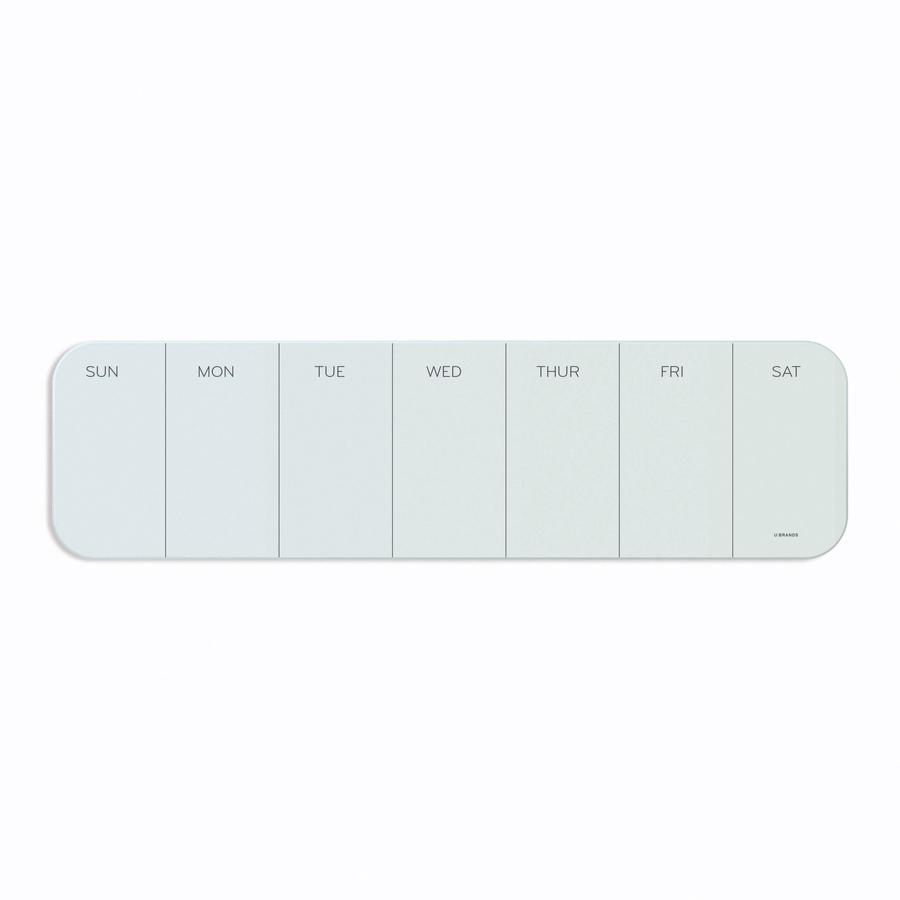 U Brands Magnetic Glass Dry Erase Weekly Calendar Board, Only for use with HIGH Energy Magnets, 5.5" x 20" , Frameless, Marker Included (2342U00-01) - 5.5" (0.5 ft) Width x 20" (1.7 ft) Height - Frost. Picture 5