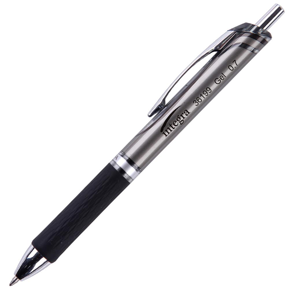 Integra Retractable Gel Ink Pen - Medium Pen Point - 0.7 mm Pen Point Size - Retractable - Black Gel-based Ink - Black Barrel - Metal Tip - 1 Dozen. Picture 2