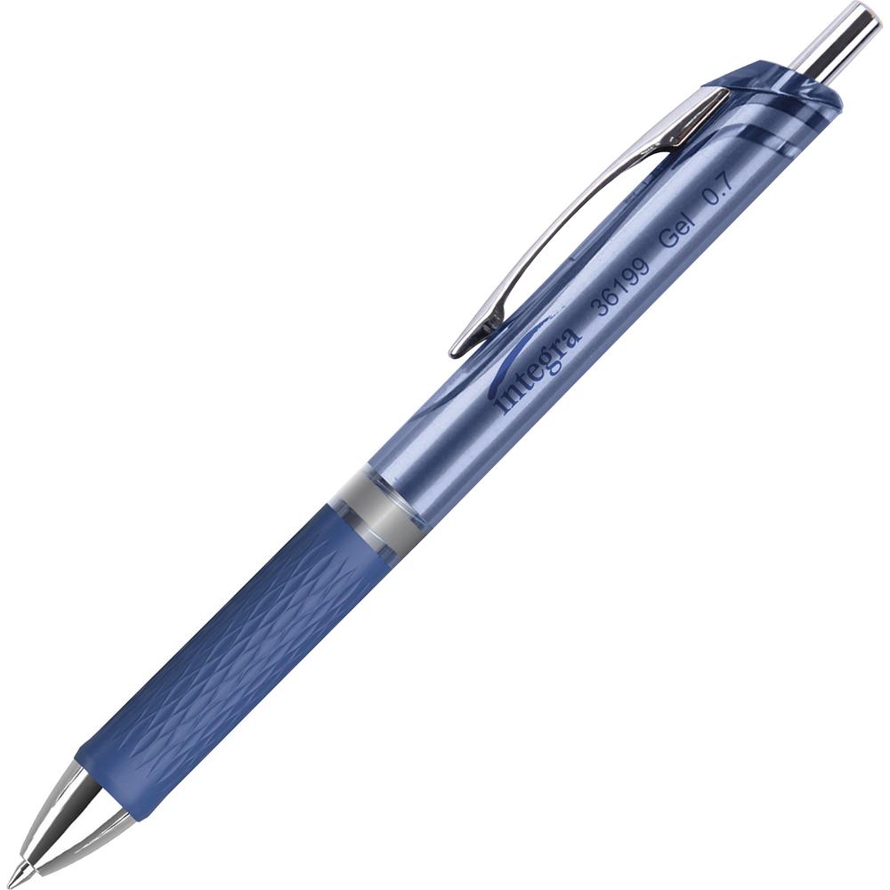 Integra Retractable Gel Ink Pen - Medium Pen Point - 0.7 mm Pen Point Size - Retractable - Blue Gel-based Ink - Blue Barrel - Metal Tip - 1 Dozen. Picture 2