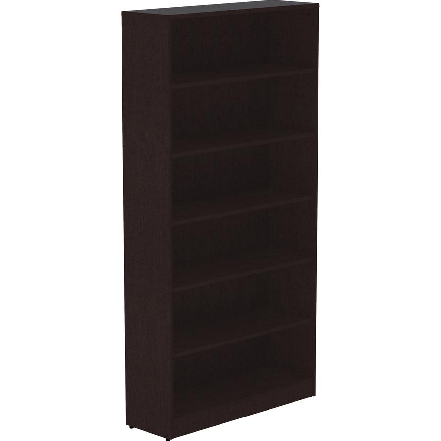 Lorell Laminate Bookcase - 0.8" Shelf, 36" x 12"72" - 6 Shelve(s) - 5 Adjustable Shelf(ves) - Square Edge - Material: Thermofused Laminate (TFL) - Finish: Espresso. Picture 9