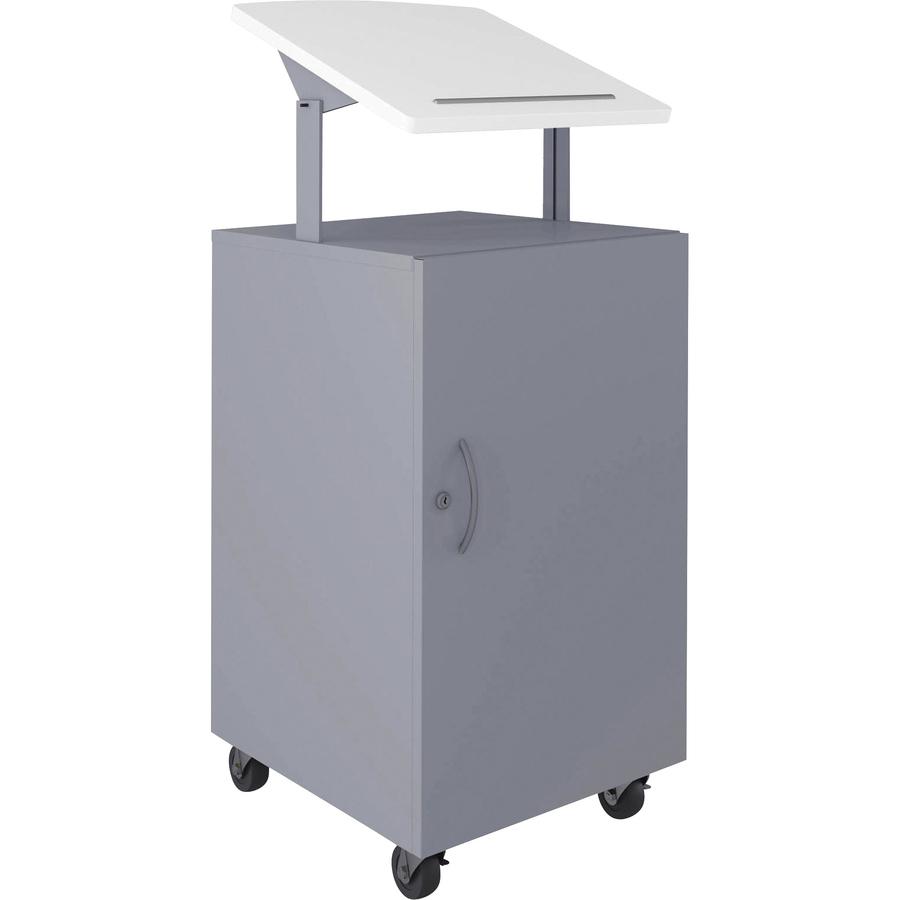 Lorell Podium - Laminated Square Top - 49.31" Height x 18" Width x 18" Depth - Assembly Required - Silver, White. Picture 2